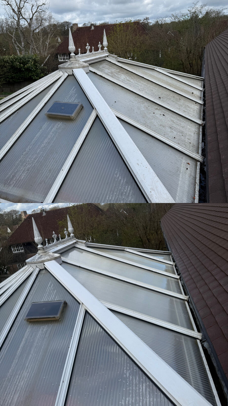 Conservatory roof before and after clean