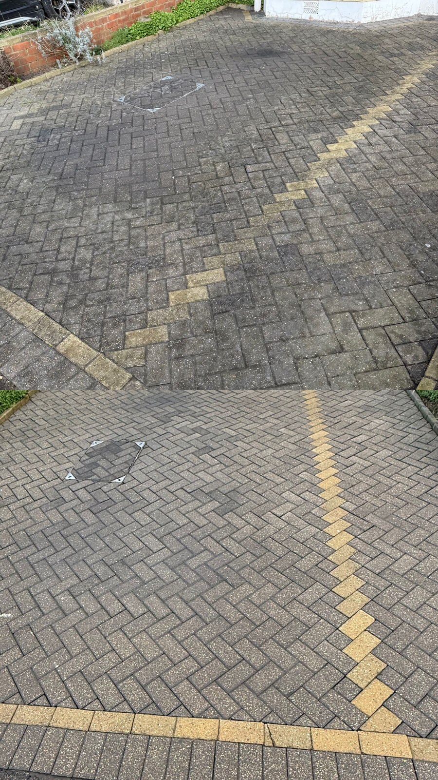 Block paving driveway before and after cleaning