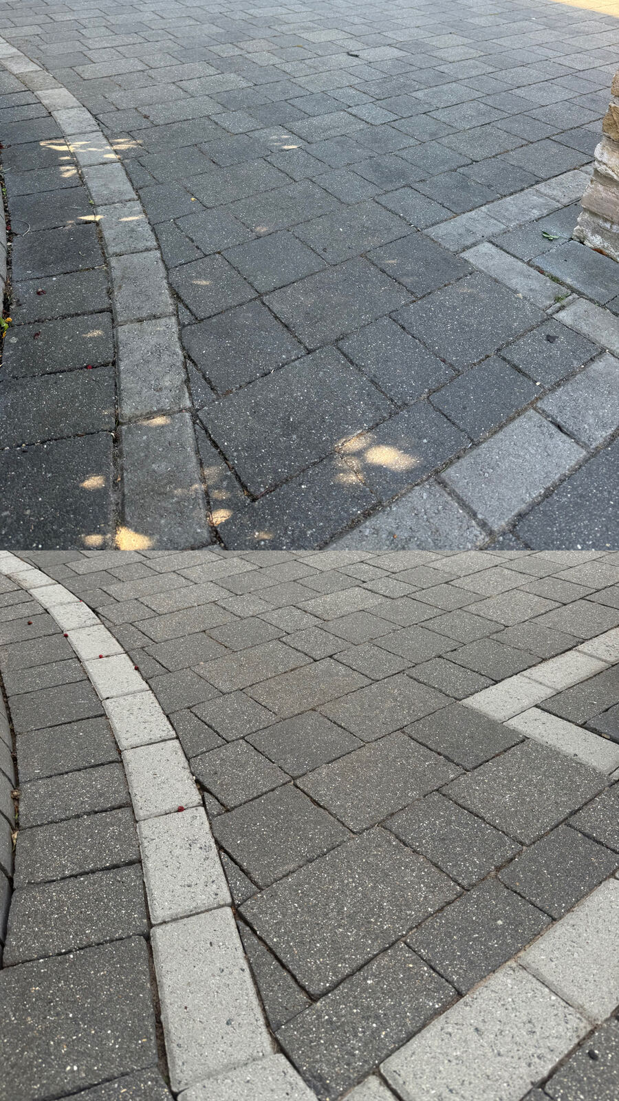 Block paving driveway before and after cleaning