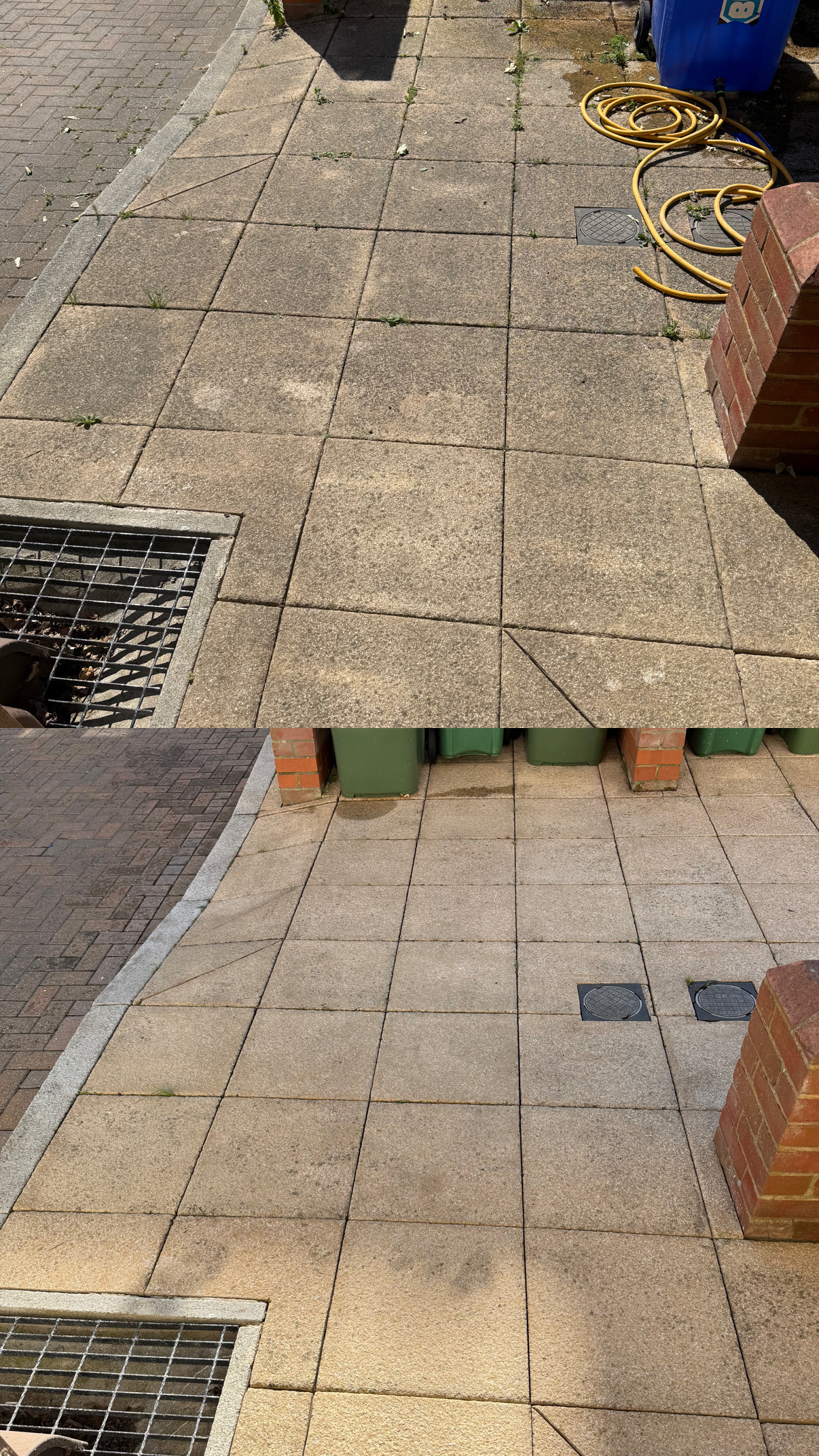 Paving slab path before and after cleaning
