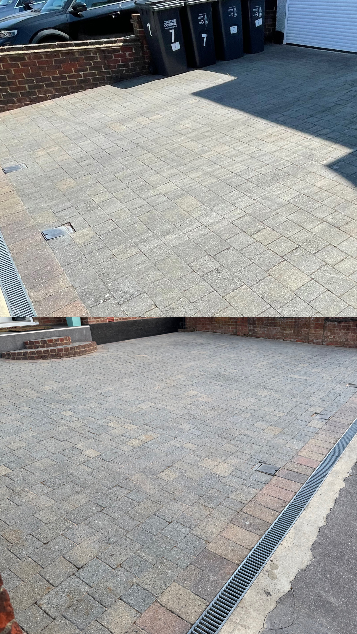 Block paving driveway before and after cleaning
