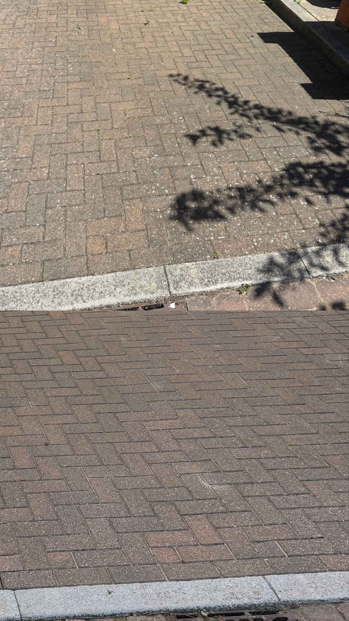 Block paving path before and after cleaning