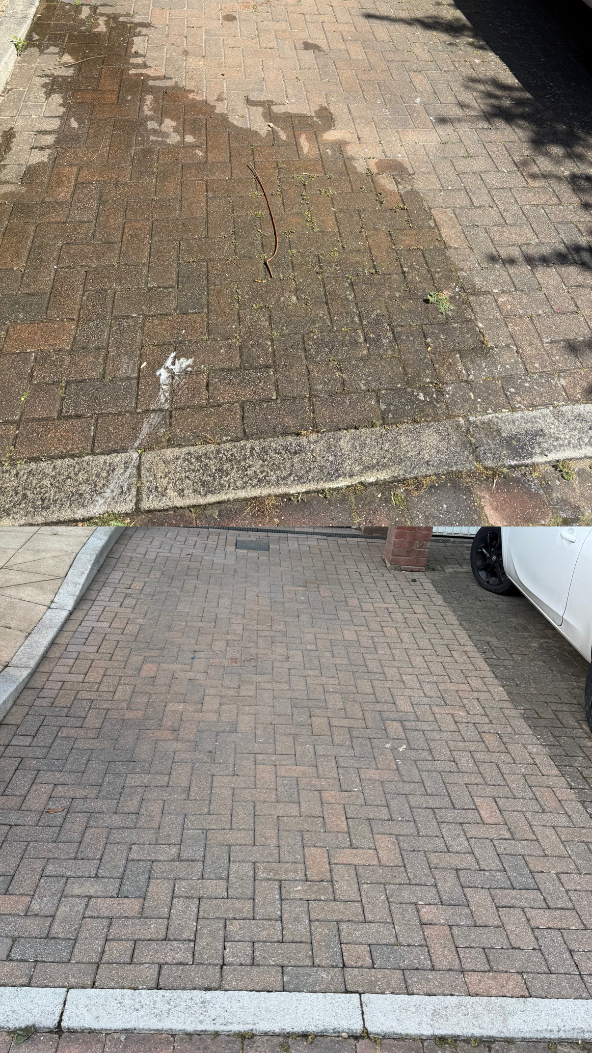 Block paving driveway before and after cleaning