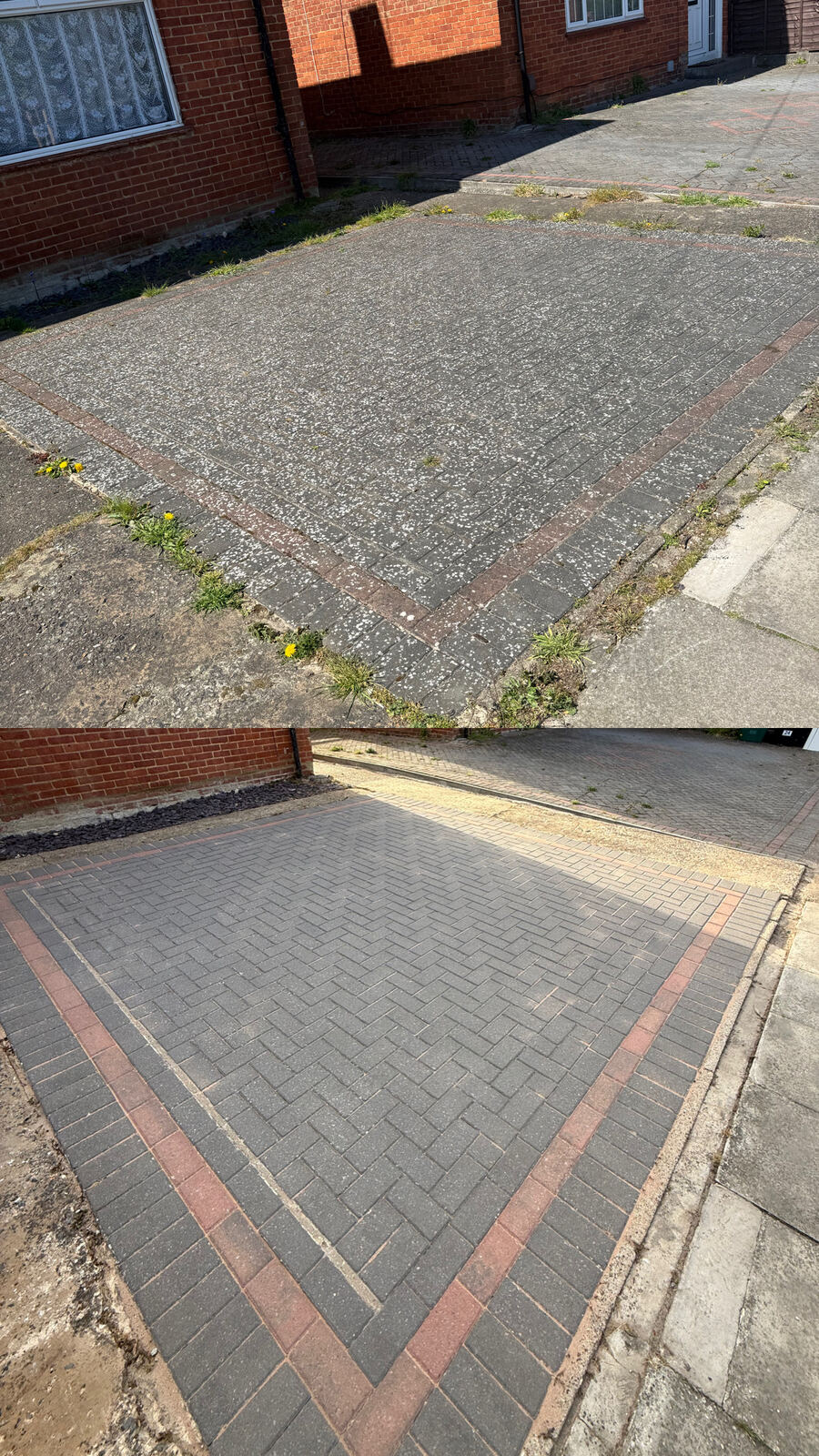 Block paving driveway before and after cleaning