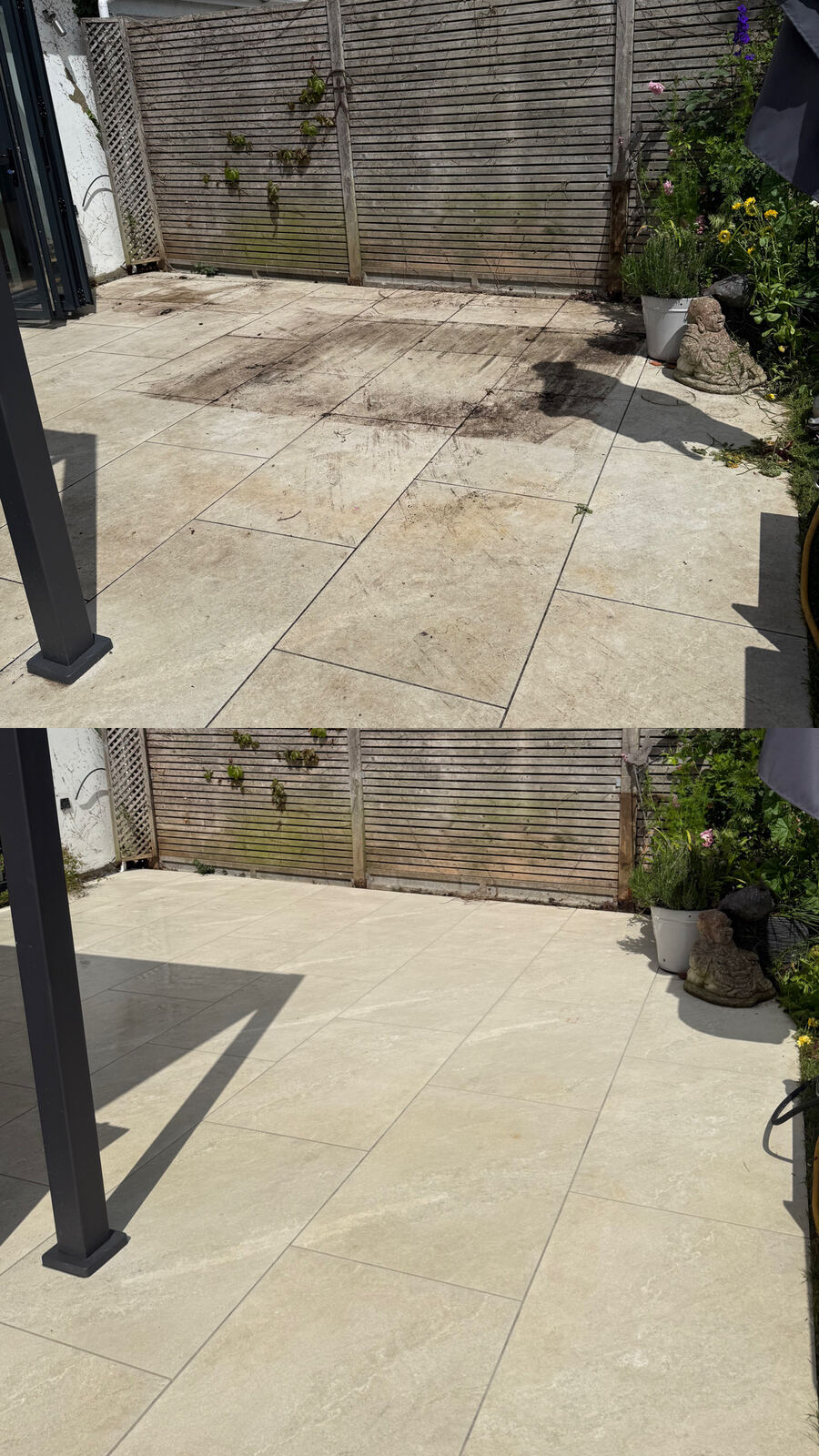 Porcelain patio before and after clean