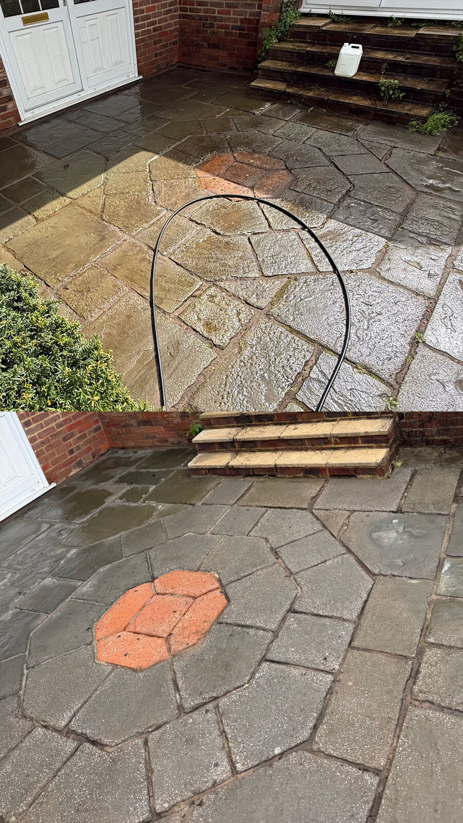 Sandstone patio before and after clean