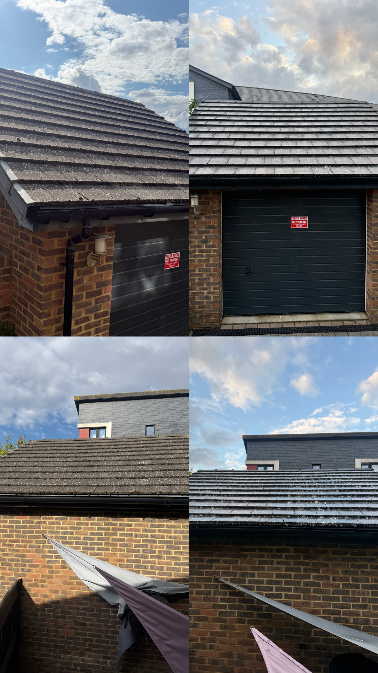 Garage roof before and after clean